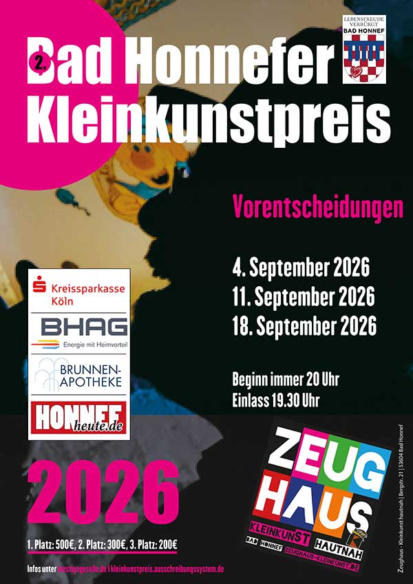 Bad Honnefer Kleinkunstpreis startet am 4. September 2 Plakat Kleinkunstpreis 2026 web 1