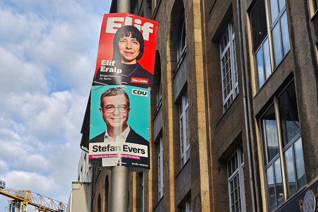 Wahlplakate für die Abgeordnetenhauswahl 2026 mit Elif Eralp und Stefan Evers (Archiv)