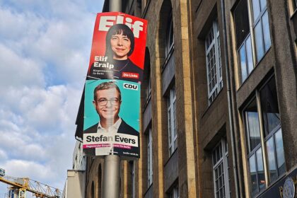 Wahlplakate für die Abgeordnetenhauswahl 2026 mit Elif Eralp und Stefan Evers (Archiv)