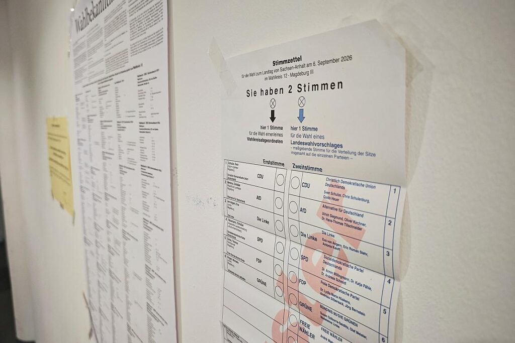 Stimmzettel zur Landtagswahl in Sachsen-Anhalt 2026 am 06.09.2026
