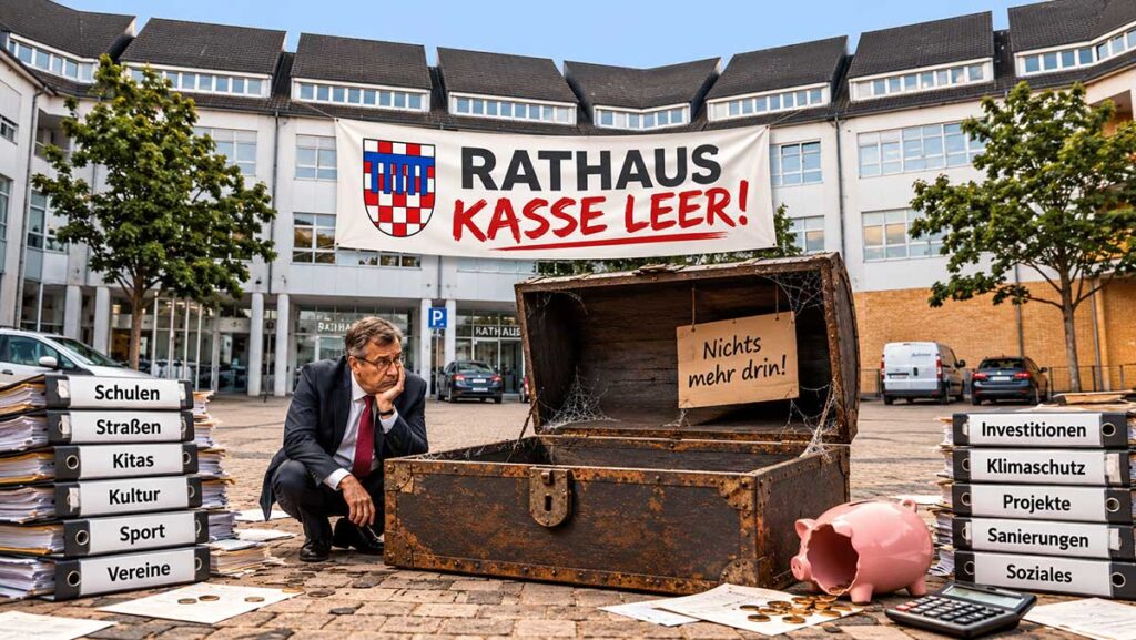 Leere Stadtkasse vor dem Rathaus