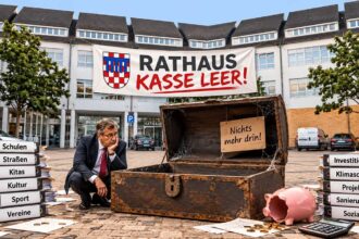 Leere Stadtkasse vor dem Rathaus